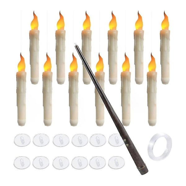 12 stk. med tryllestav, flimrende varmt lys, LED flammeløse lys, koniske lys for julefest