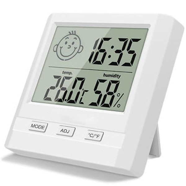 Digitalt indendørs hygrometertermometer med tidsvisning, nøjagtig temperaturmåler for fugtighedsovervågning