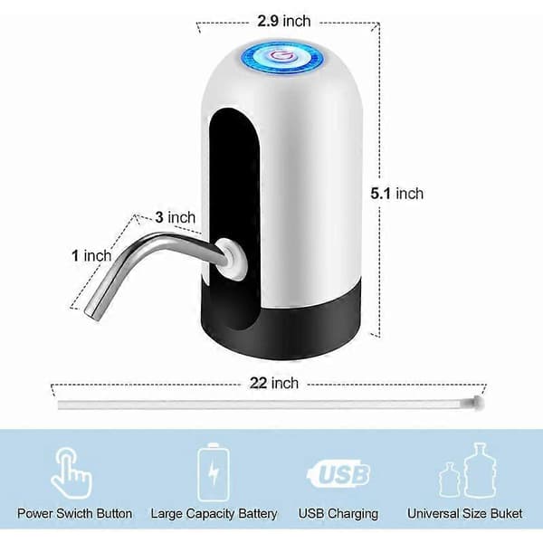 Vattenpump, elektrisk vattenflaskpump, USB-laddande automatisk dricksvattenpump för universalflaska, bärbar vattendispenser för camping