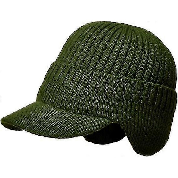 Vintermössa för män med varmt foder, stickad fleecemössa för män, varma vinterhattar för män med öronmuffar för utomhusaktiviteter, militärgrön