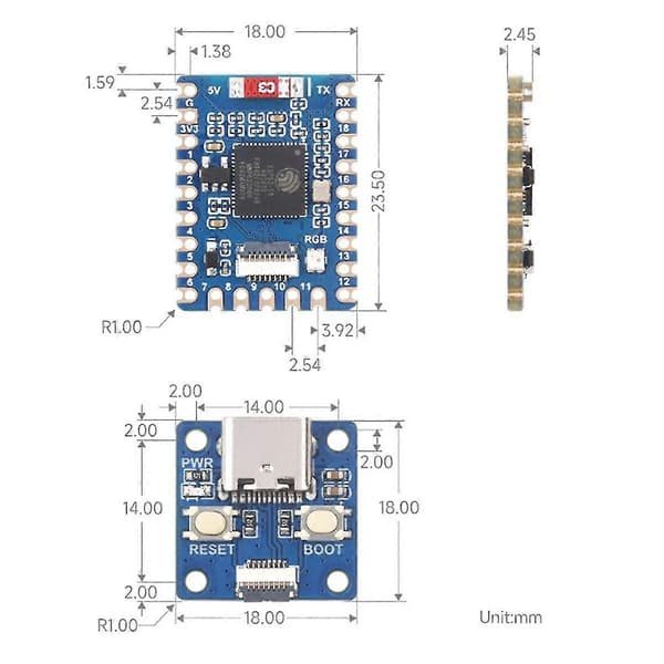 Esp32-s3-tiny Kehityslautapaketti + FPC-kaapeli Bluetooth Le + 2.4g Wifi Esp32-s3fh4r2 Esp32-s3 Mini Kehityslauta