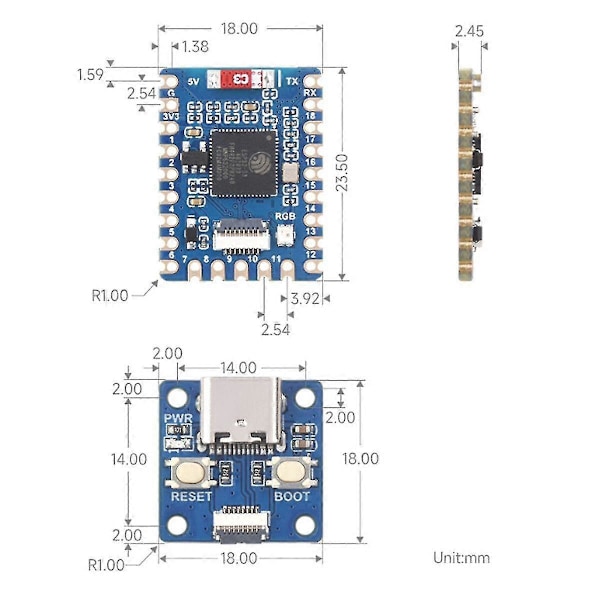 Esp32-s3-tiny Utvecklingskortssats + FPC-kabel Bluetooth Le + 2.4g Wifi Esp32-s3fh4r2 Esp32-s3 Mini Utvecklingskort