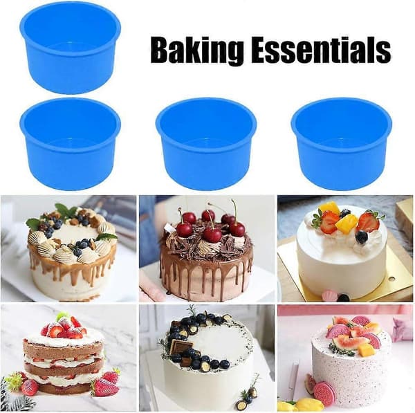 Silikon Kakformar 6-pack Puddingform Rund Mousseform 10 cm Non-Stick Bakform Regnbågskaka Bakning (Blå)