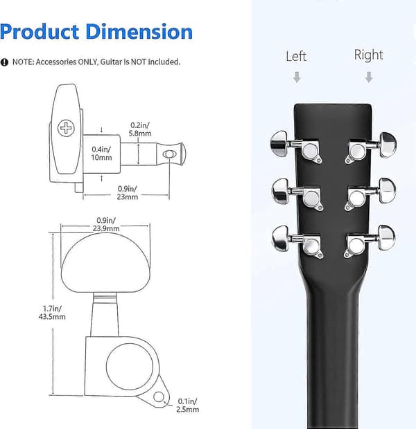 6 Stycken Gitarr Stämskruvar Knoppar Gitarr Sträng Stämskruvar Stämhuvuden För Elgitarr Eller Akustisk Gitarr (3 För Vänster + 3 För Höger) Silver