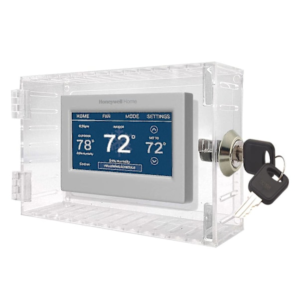 Universaali termostaatin lukituslaatikko avaimella, läpinäkyvä suuri termostaattisuoja seinällä olevalle termostaatille, termostaatti