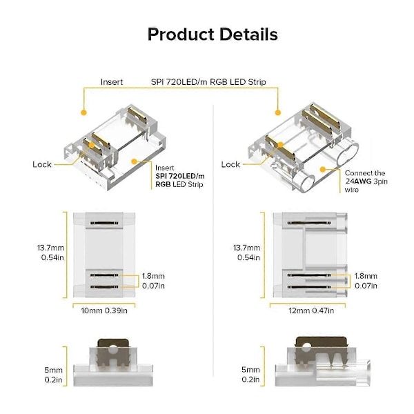 24 stk. 3-pins 12 mm parent Dekselkoblingssett for COB RGBIC LED-stripe parent Gapless Connec