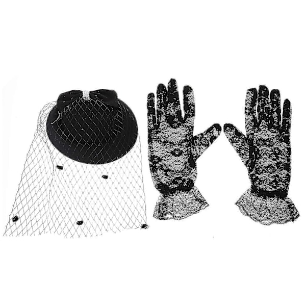 1 Set Retro Cocktail Party Mesh Hatt Handske Kit Kvinnor Elegant Party Kostym