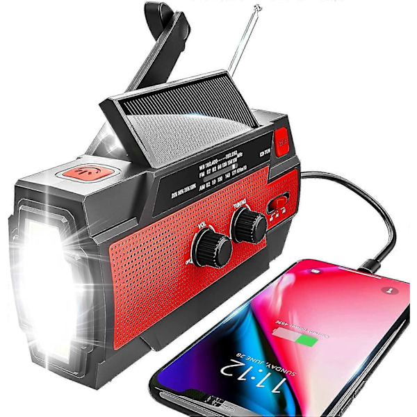 Nödradio, Handvev Solenergi, 4000mah Portabel Väderradio, Väderradio, Utomhusradio Med Ficklampa Och Rörelsesensor Läslampa