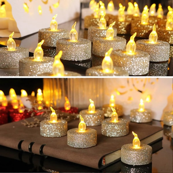 Juledekorasjoner, flammeløs telys, røykfri, glitter, lett, lyssterk, LED-lys, juledekorasjon, julegaver, gull