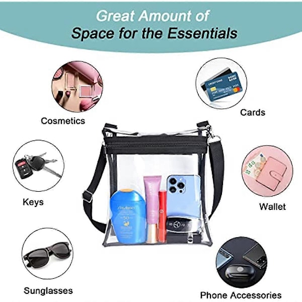Läpinäkyvä laukku, stadionhyväksytty kukkaro - Läpinäkyvät crossbody-laukut naisille ja miehille - Läpinäkyvä PVC-olkalaukku konsertteihin, urheilutapahtumiin ja huvituksiin