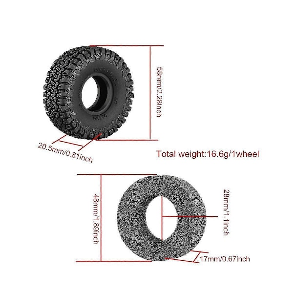 4 stk 58mm 1.0 Tommers Supermykt Dekk For 1/18 1/24 Rc Crawler Bil Axial Scx24 Ax24 Trx4m Fms Fcx24