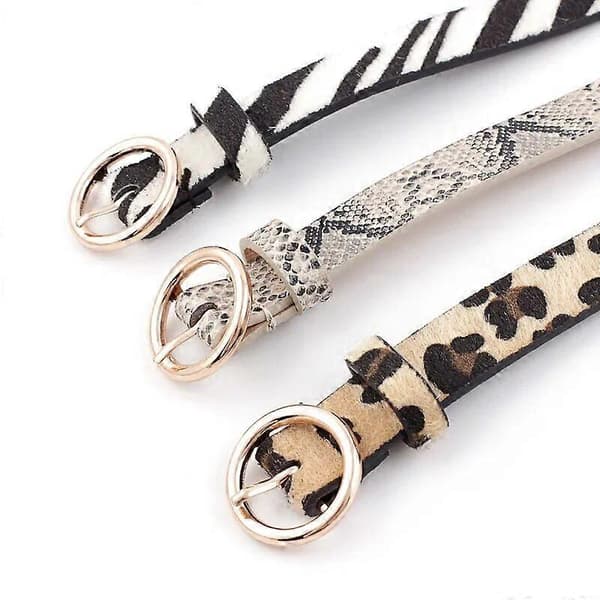 Motebelte med leopardmønster, slange- og sebraprint, tynn hestehår, PU-lær, gullring, rund spenne, for kvinner, damer