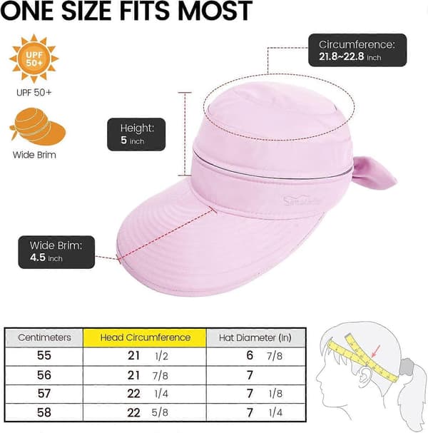Hatte til kvinder UPF 50+ UV Solbeskyttende Konvertibel Strand Visir Hat Pink