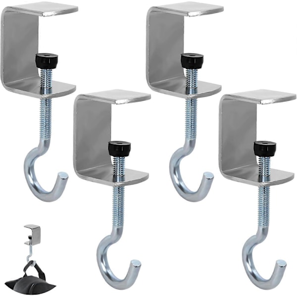 4 stk. Skrivebordsmontert Veskeholder Krok, Metall Under Bordet Veske Krok Justerbar Skrivebord