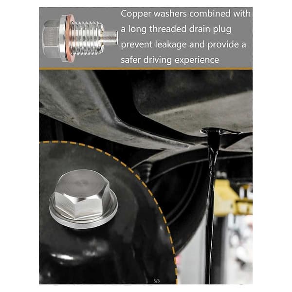 Magnetisk Oljeplugg M14 X 1.5MM 2 STK, Rustfritt Stål Motoroljeplugg med 2 Stk Kobberpakning Anti-Lekkasje