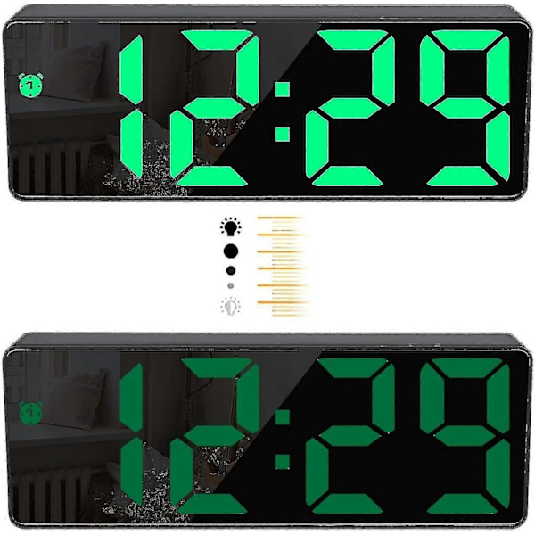 Stor LED-display Digital Väckarklocka med Snooze-funktion - Spegelyta - USB-laddningsanslutning
