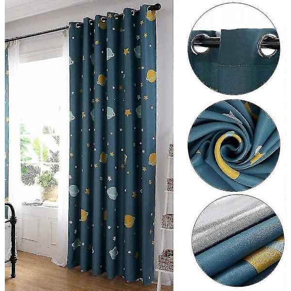 Pieces Blue Planet Gardiner, Mörkläggningsgardiner Barn Draperier, Polyester Mörkläggningsgardiner Tecknad Blå Planeter Sovrumsgardiner För Sovrum, Barnrum
