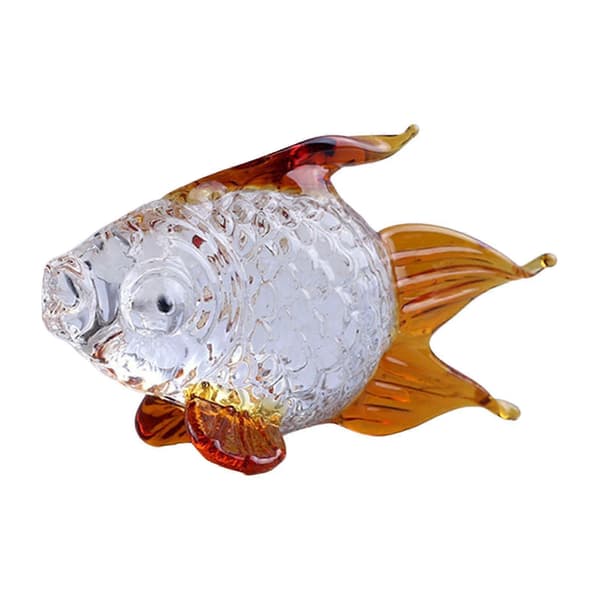 Handblåst Glas Guldfisk Figurin Handgjord Söt Samlarprydnad Orange