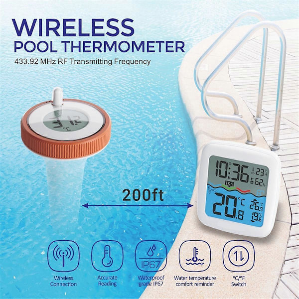 Pool Termometer Trådløs Flydende Letlæselig, Digital Pool Termometre, til Swimmingpool, Badekar,