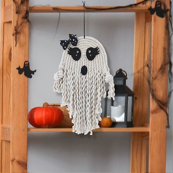 Sød Spøgelsesvedhæng Halloween Dekoration Håndvævet Hvid Spøgelseshængende Ornament, Kreativ Hjem Væghængende Dør Vindue Vedhæng til Halloween Dekoration
