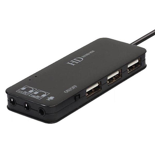 Ny USB 2.0 Hub Stereo USB Lydadapter med Stereo Miksing Adapter 3 Port Bærbar Svart