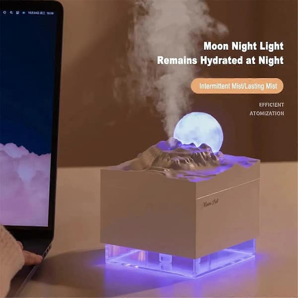 Aroma Diffuser Kjølig Tåke Luftfukter LED Månelampe Eterisk Olje Aroma Diffuser og Nattlys Svart
