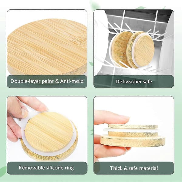 Bambu - 6 Vanliga och 6 Vida Bambulock för Burkar Stora Konserveringsburkar