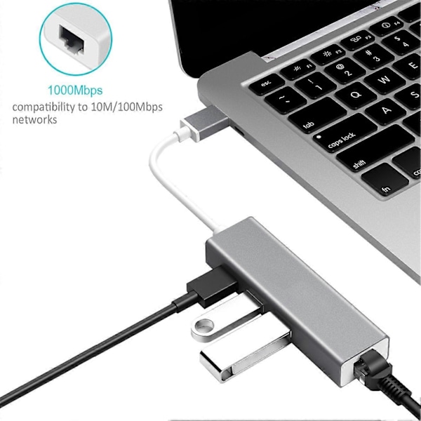 USB3.0 nettverkskort + USB3.0 hub dual system driverfri aluminiumslegering usb3.0 HUB + gigabit nettverkskort