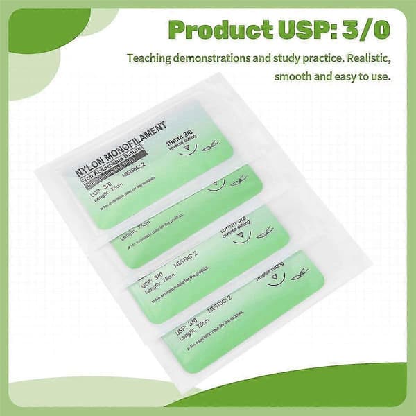 12 stk/sett Nål Suture Nylon Monofilament Tråd 3/0