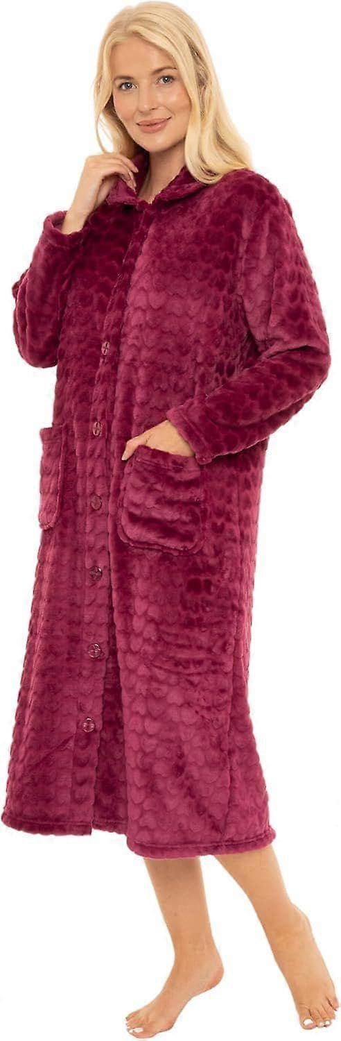 Dam Morgonrock med Knappar och Präglad Fleece