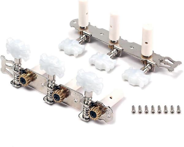 2 stk. Guitar Stemmemaskiner Stemmeknapper Stemmegreb Stemmere til Klassisk Guitar med Monteringsskruer, 3L 3R Krom