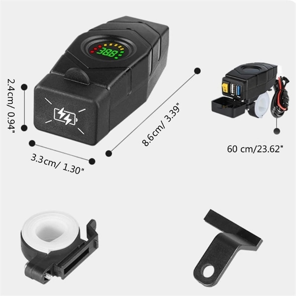 C1fb 20-80v E-sykkel Styre USB-lader 24v 36v 48v 60v Qc3.0 Hurtiglader Adapter (blått lys)