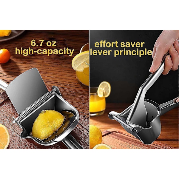Ægte Rustfrit Stål Citronpresser Citrus Juicer Håndpresset Heavy Duty Manuel Saftpresser Maker Orange Lime Grapefrugt Presser - Bonus 50