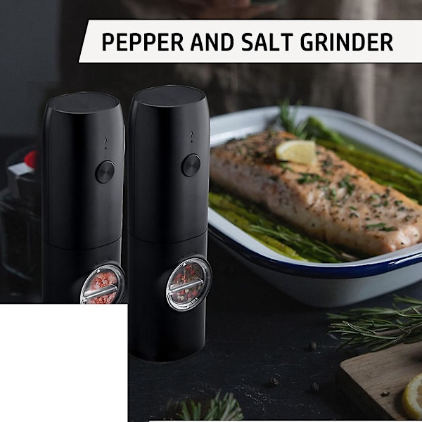 Elektrisk Salt- och Pepparkvarnset med USB-laddning, Justerbar Grovlek Elektronisk Peppar