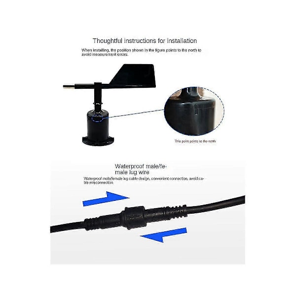 30m/s Polykarbon Vindhastighet Riktning Sensor Väderstation Utomhus 3 Koppar Anemometer Sensor Utgång-Yvan