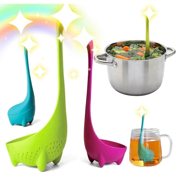 Dinosaurie slev, Stor silikonsked för soppa, 3-pack slevar, Non-stick