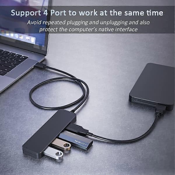 4-ports USB 3.0 Hub-udvider til bærbar computer, sort