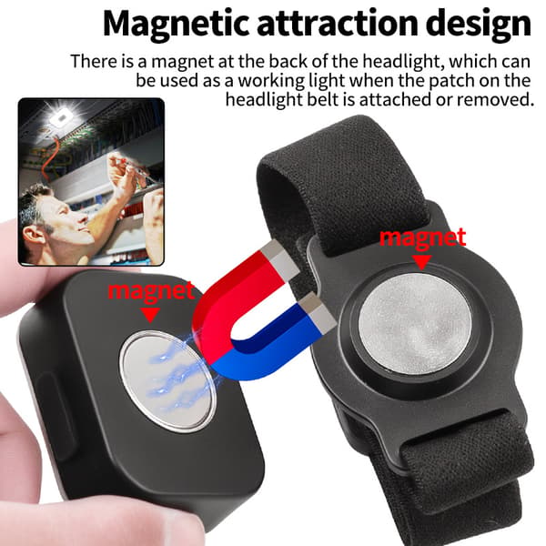 COB magnetisk liten hodelykt Rødt og blått lys bærbar hodelykt Mini USB-lading løpelykt