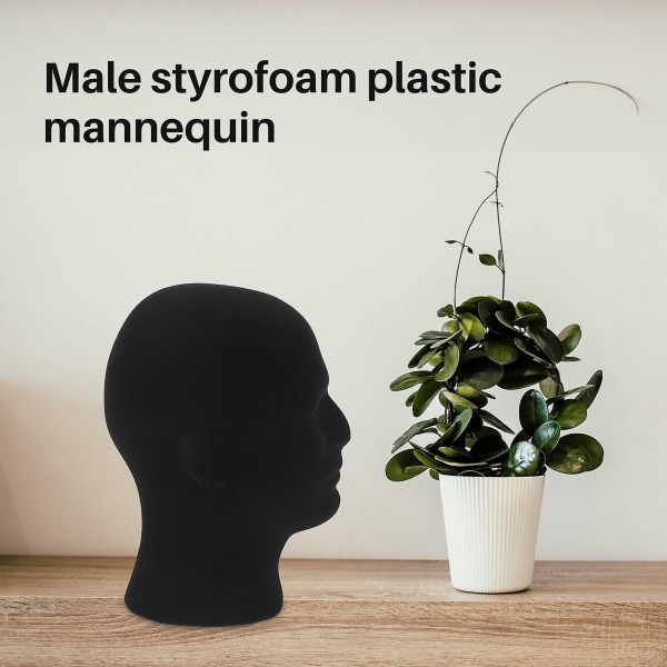 Mandlige Styrofoam Skum Mannequin Manikin Head Model Parykker Briller Kasket Display Stand Sort