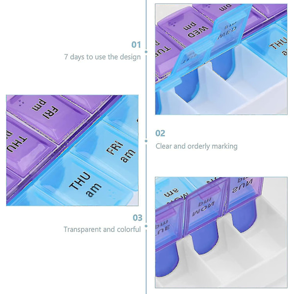 Reseförpackning för piller, veckovis pillask med 14 fack, 7-dagars morgon/kväll pillarrangör, bärbar
