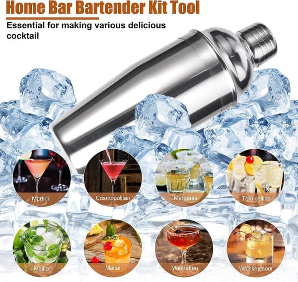 12-delars Cocktailset, Professionell Bartender Kit med Stilfullt Bambuställ,