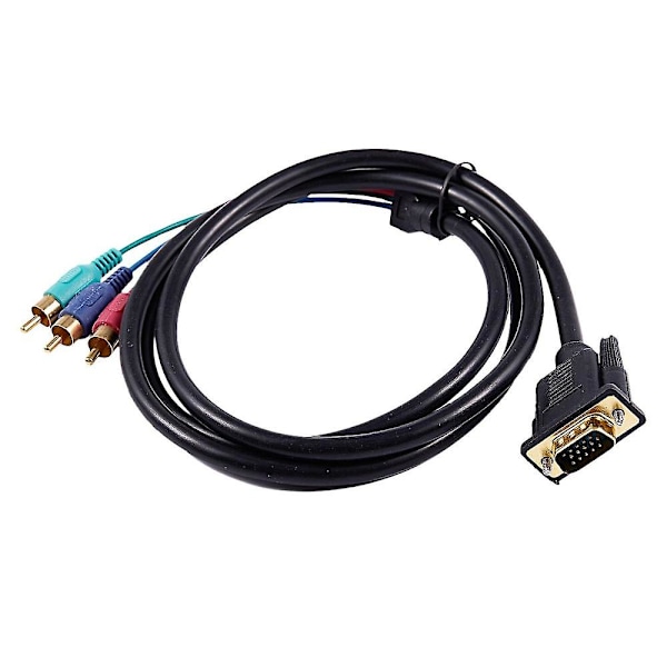 1,5 m (4,9 fot) VGA 15-pin hann til 3 RCA RGB hann videokabeladapter svart