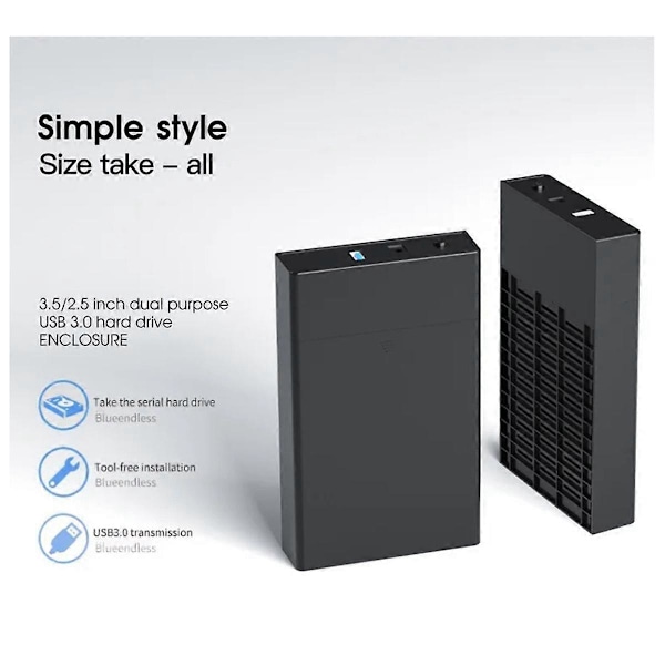 3,5-tommers 2,5-tommers SATA harddiskboks USB3.0 verktøyfri høyhastighetsoverføring bærbar mobil harddisk