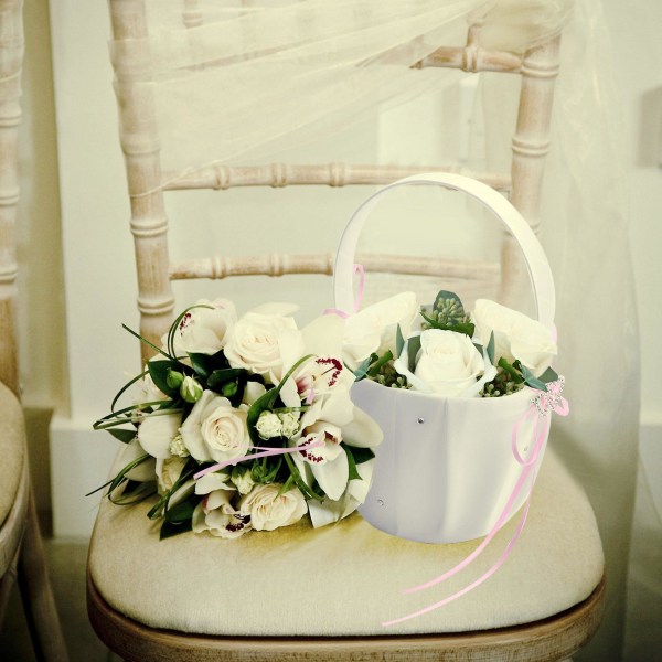 Double Heart Basket valkoinen satiini tekojalokivi sisustus vaaleanpunainen hääjuhla