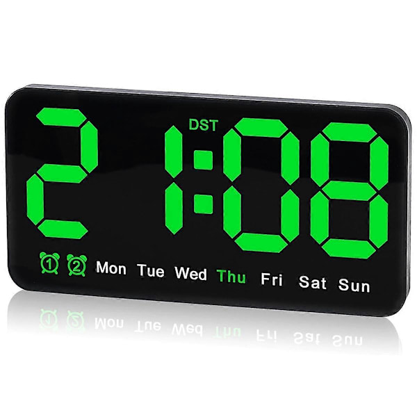 Digital Veggklokke, 9,5 Tommer, LED-Vekkerklok med Store Siffer, Dobbel Alarm, For Stue Soverom