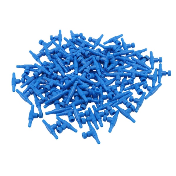 100 st blå plast 2-vägs akvarium akvarium luftpump kontrollventil för 4 mm luftrör