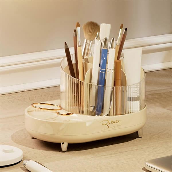 Makeup Børsteholder Organizer, 360 Roterende Makeup Organizer Bordplade, 7 Rum Klar Roterende Make