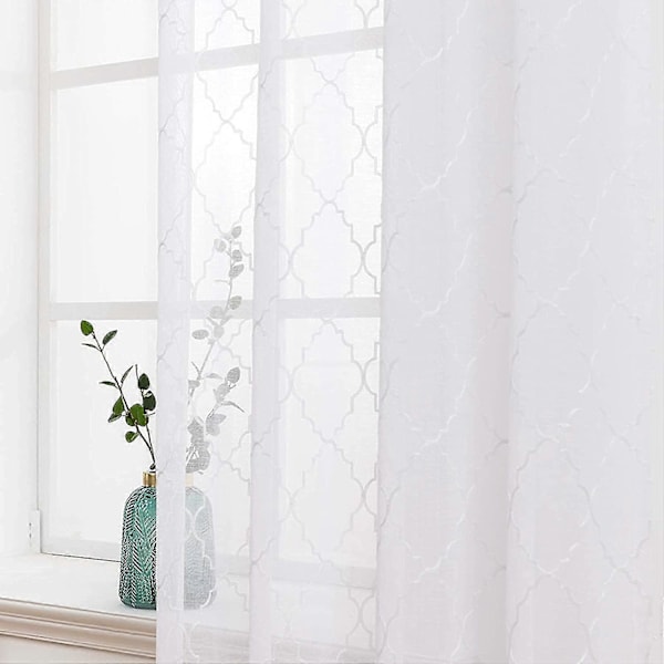 2 Paneler Ensfarget Marokko Gardiner Vindusgardin Transparent Glatt Elegant Vindus Voile Paneler 140x145cm(lxh) Hvit