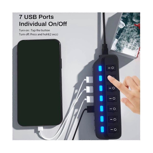 Usb Hub 2.0 Usb Splitter Multi Hub Adapter Usb Flere Porte Strømadapter Med Switch Tilbehør