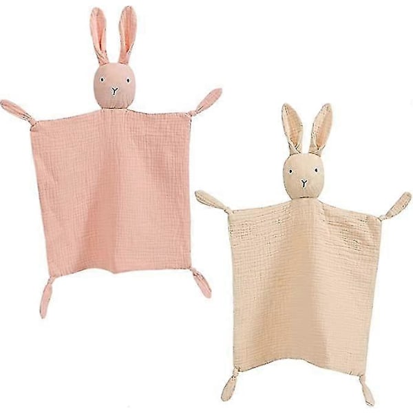 Kanin Kæle Klud Blød Åndbar Lovie Beroligende Håndklæde Til Nyfødte Og Spædbørn, 2 Stk Sæt (khaki&pink)